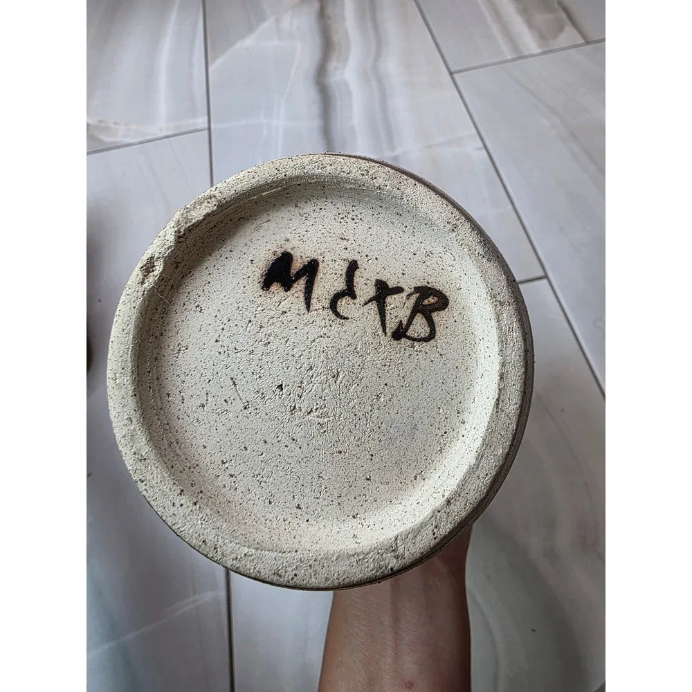 Vintage Tonala Mexican Pottery Vase Hand Painted Bird Floral Scalloped‎ 9.25